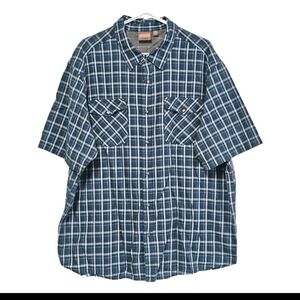 Merrell Teal Blue Plaid Cotton  Short Sleeve Pocket Button Down Shirt XXL 2XL